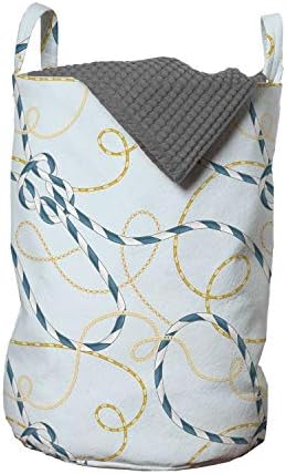 Чанта за дрехи Ambesonne Синьо в Морски стил, Повтарящи се по форма на Веригата на фона на Пастелни Тонове, Кошница за дрехи с дръжки, заключващи на шнур, за пране, 13 x 19, Бл