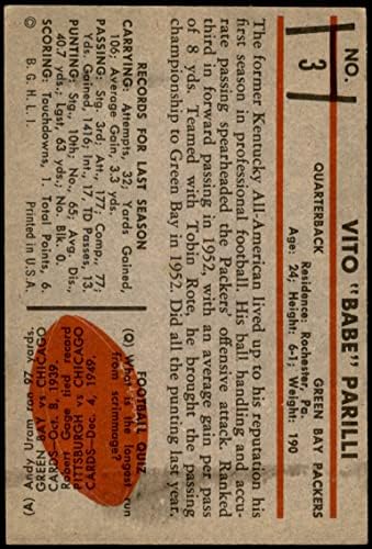 1953 Боуман # 3 Бейб Парилли Грийн Бей Пакърс (Футболна карта) ТНА Пакърс Кентъки