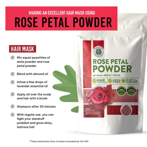 Прах от листенца на рози За приготвяне на маски за лицето / косата, Органична кожа | 100 грама (3,53 унция)| Козметика от Къна