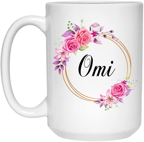 GavinsDesigns Omi Flower Новост, Кафеена чаша, подарък за Деня на майката - Розови цветя Omi в златна рамка - Нова чаша Omi с цветя модел - Подаръци за рожден Ден, за Omi - Кафеена чаша O