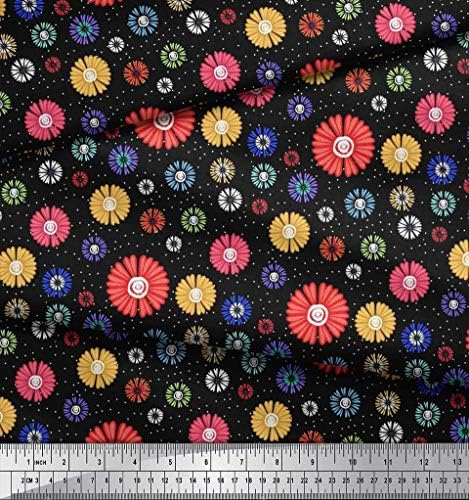Soimoi Черен памучен трикотажная кърпа на точки и с цветисти принтом Астра с ширина 1 ярд 58 инча