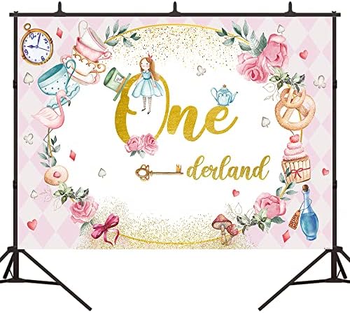 Bellicremas Страна на Чудесата на 1-ви Рожден Ден на Фон за Момичета Onederland Украса за Чай Розова Принцеса Фон за Първия Рожден Ден на Фея-Годишният Десерт Маса Банер