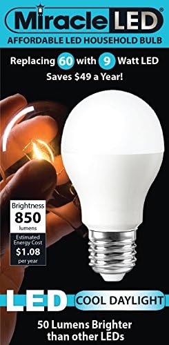 Miracle LED 603011 9 W (60 Вата) на Достъпна Битова лампа, 850 Лумена, Разменени тела A19, студено Бяло