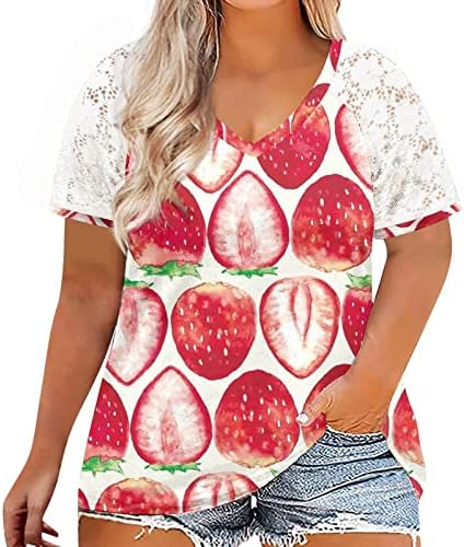 Плюс размери, Дамски Блузи С Прозрачен Завързана Ръкав, Летни Блузи, Хавайска Тениска С Плодов принтом, V-образно деколте,