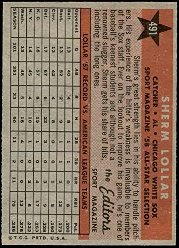 1958 Topps # 491 All-Star Шерм Лоллар Чикаго Уайт Сокс (Бейзболна картичка) EX/Mount Уайт Сокс