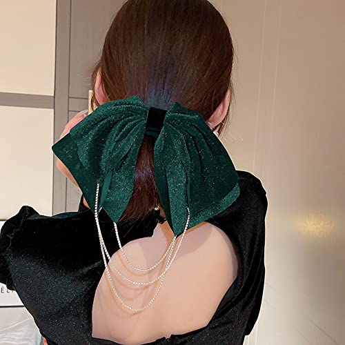 Wiwpar Меки Кадифени Зелени Панделки за коса, за жени и момичета, Големи сатенени Щипки за коса с Лък, френски дамски