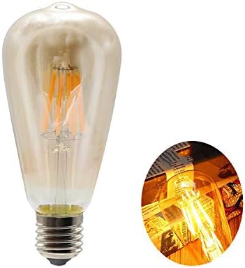Led лампа Mininono ST64 капацитет 6 W (Еквивалент на 40 Вата), 400 Лумена, Резбово Основа E26, Реколта Кехлибар, Енергоспестяващи лампи, Антични, Топъл бял цвят 2700 До