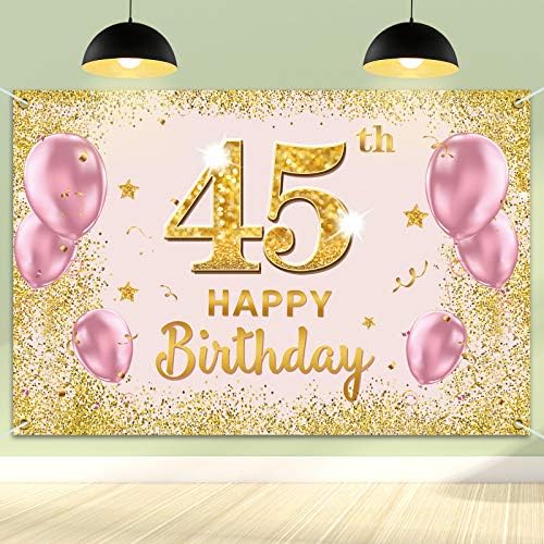 PAKBOOM Happy 45th Birthday Background Банер - 45 Предмети за Украса на парти по случай рождения Ден на Жените - Златисто-Розово