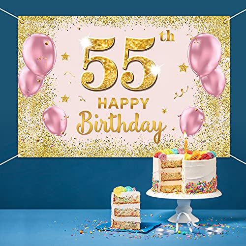 PAKBOOM Happy 55th Birthday Background Банер - 55 Предмети за Украса на парти по случай рождения Ден на Жените - Златисто-Розово