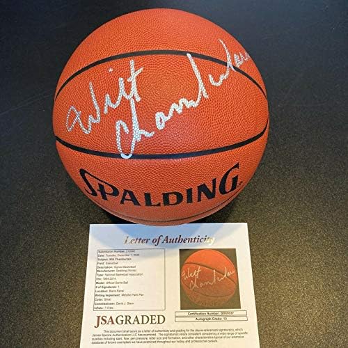 Прекрасен Уилт Чембърлейн Подписа на Баскетболна топка Spalding NBA JSA Graded GEM MINT 10 - Баскетболни Топки С Автографи