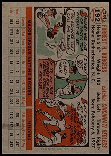 1956 Topps 192 Смоуки Бърджис Синсинати Редс (Бейзболна картичка) EX/MT Maya