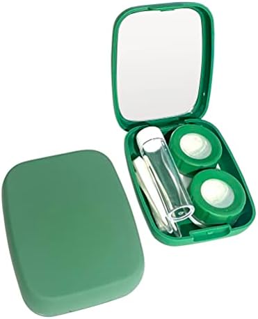 Fsunthmass [Опаковка от 2] Преносим Калъф за контактни лещи, Зелени Търкане с Огледало, Зелен Херметически Калъф за Контактни лещи с Пинсети, Бутилка, за отстраняване на р