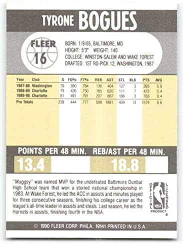 1990-91 Fleur 16 Маггси Боугз Ню Йорк-Планина Шарлот Хорнетс Официално Лицензирана Баскетболно карта НБА