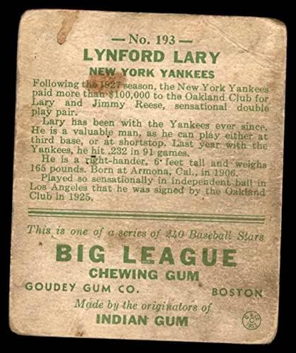 1933 Гуди 193 Лин Лэри Ню Йорк Янкис (Бейзболна картичка) ЛОШ Янкис
