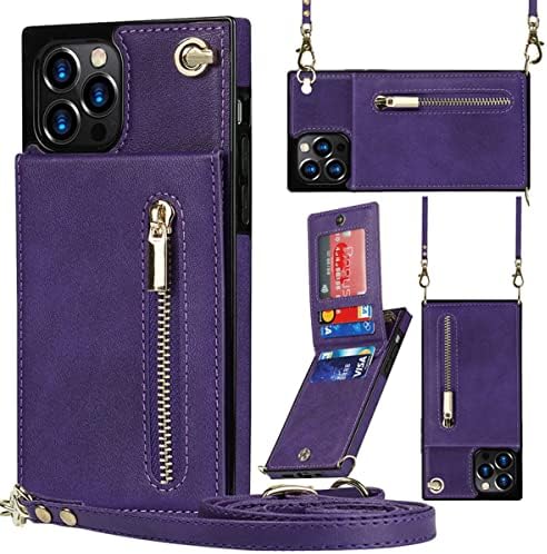 BJBXGDT за Носене в чантата си през рамо за iPhone Case-Държач за кредитни карти, 3 в 1 чанта за Носене в чантата си през рамо за iPhone 14 13 12 11 Pro Max, държач за кредитни карти (лилаво