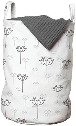 Чанта за дрехи Ambesonne Dandelion, с Непрекъснато Опростен модел на Неутрални меки билки Тихо тонове, Кошница за дрехи с дръжки, заключващи на шнур, за пране, 13 x 19, Тъмно сиво