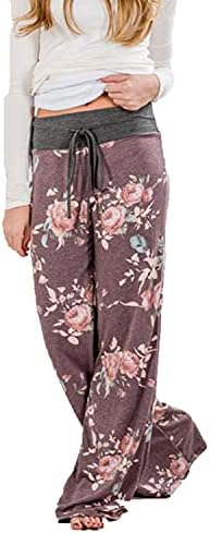 Дамски Дълги Пижамные панталони с флорални принтом и еластична гумена лента за кръста, Удобни Свободни Широки панталони