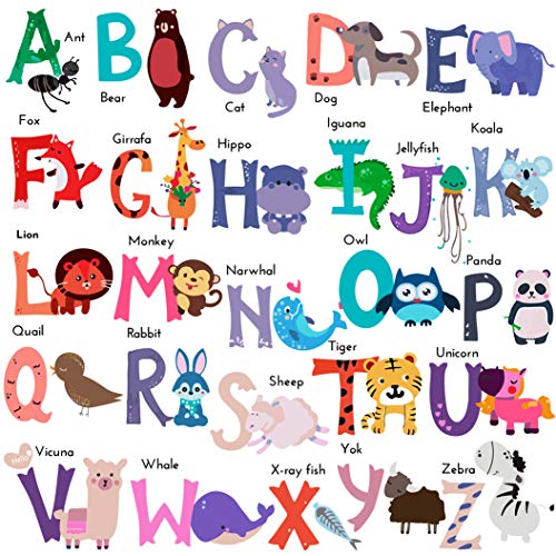 Стикери за стена с Азбука Животни DEKOSH за Детска стая | Етикети ABC за деца