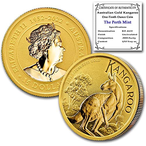2023 АС 1/10 унция Австралийска златна монета под формата на кенгуру, Брилянт, без лечение (в капсули), със сертификат
