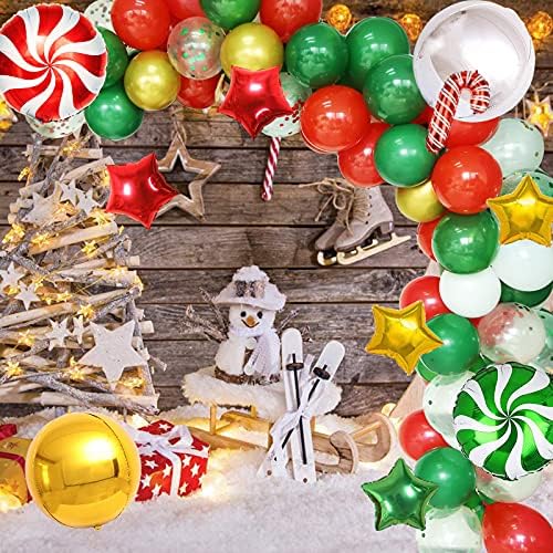 Коледен Комплект Гирлянди от Балони с Конфети, Арка-Венец, 135 броя, Вечерни Цветни Балони за Коледна украса (Червен,