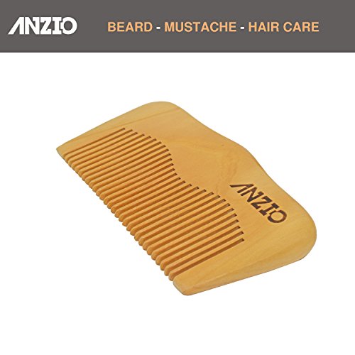 Дървена гребен за брада и мустаци от ANZIO, Джобен размер и Пътен размер на ръчно изработени, С държач за кредитни карти