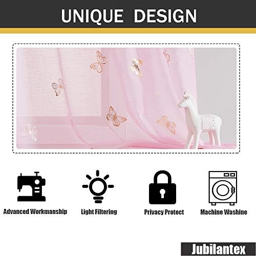 Прозрачни Завеси Jubilantex с Розова пеперуда, Завеси със Златни принтом за Детска стая за Малки Момичета, Детска Спалня,