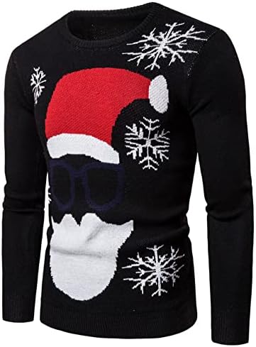 Мъжки Коледен Пуловер, Грозни Възли Пуловери В Рубчик, Всекидневни Оборудвана Пуловер С Снежинками, Трикотаж За Празнични