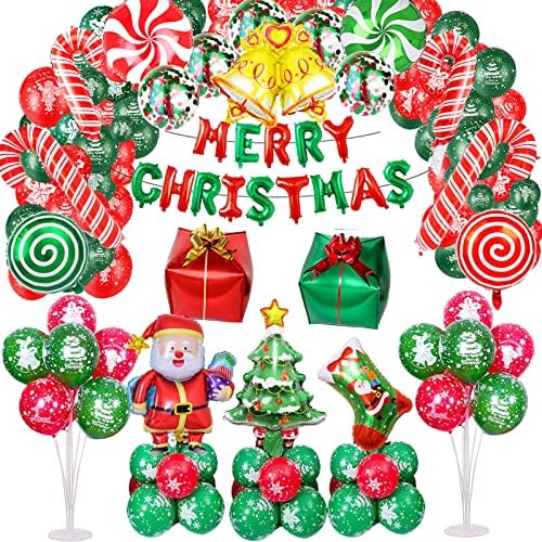 Коледни Балони Комплект за Светлини и Арка с Подкрепа за маси от Балони Червени и Зелени Бонбони Балони от Латекс весела Коледа Балони за Коледно Парти Подарък Кут?
