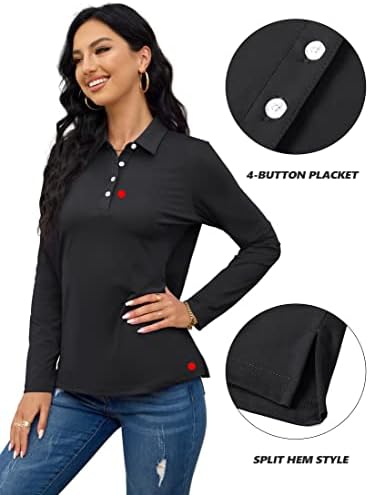 Дамска риза с къси ръкави TACVASEN, Тениска с дълъг ръкав UPF 50 +, бързо съхнещи Риза за голф 4 копчета, Стаи за упражнения