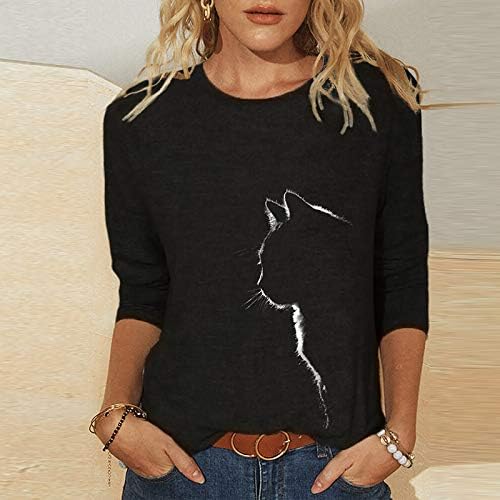YUTANRAL Риза с 3/4 ръкав за Жени, който е Кръгъл Отвор, Сладки Тениски с Графичен Принтом, Блузи, Ежедневни Базови Върховете