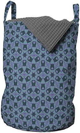 Чанта за дрехи Ambesonne с цветя модел, Геометрични мотиви, триъгълници и Звездички, Кошница за дрехи с дръжки, закрывающаяся