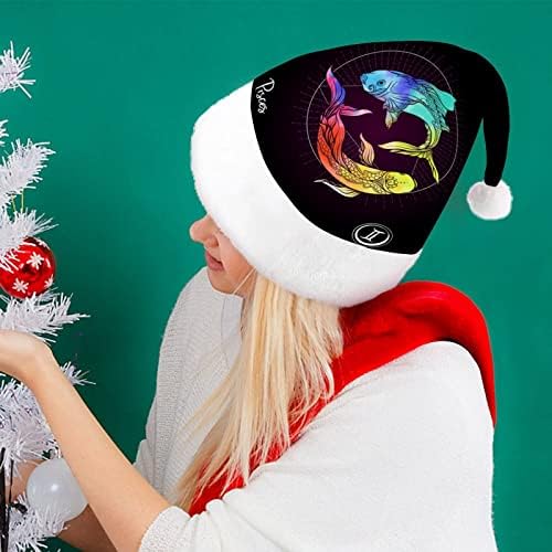 Коледна Шапка с Зодиака Съзвездие Риби, Шапка на Дядо Коледа за Възрастни Унисекс, Комфортна Класическа Коледна Шапка