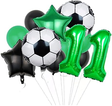 Футболен Набор от Балони, Декорация на 11-ти Рожден Ден Зелен Номер 11 Балон От Фолио Футболно Украса от Балони Черна