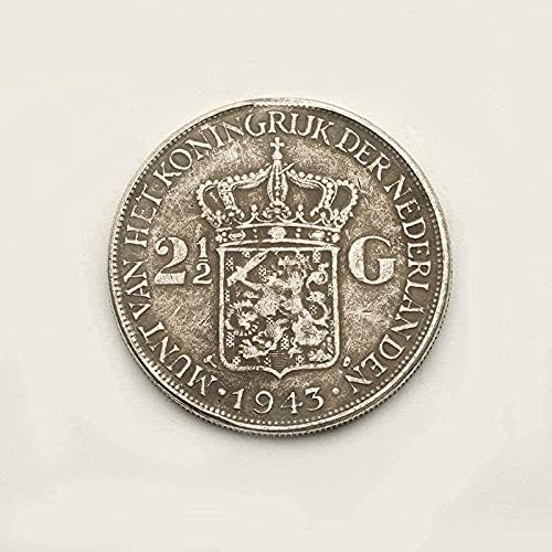 1943 Холандия 2 5 Dongs Сребърен Долар Кралицата на Rado Възпоменателна Сребърна Монета на Чуждестранните Монети Колекция