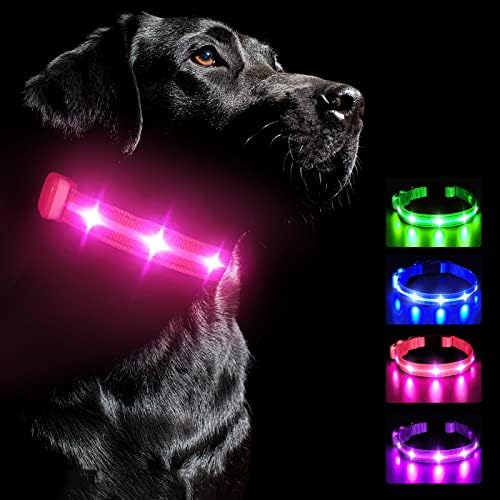 HZK Light Up Нашийник за кучета, Led Светлинен Нашийник с USB батерията с ярка подсветка, Водоустойчив Мига Нашийник