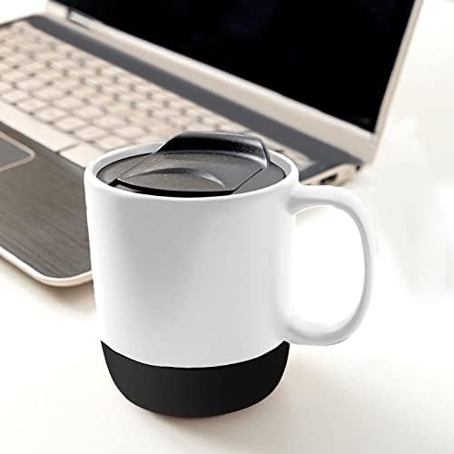 Керамична чаша с капак и подвижна водоустойчива силиконова основа (комплект от 2–х) - чаши за Кафе на 12 мл с капак и
