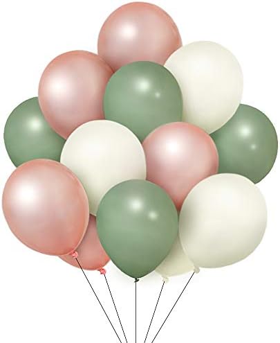 CYMYLAR 30шт 10-Инчови Тъмно шалфейно-Зелени балони от Евкалипт и розово злато с бял пясък Кремаво бели Латексови балони