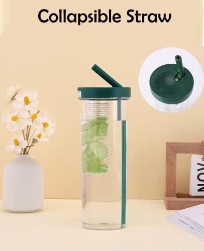 Бутилка за вода за заваряване на плодове с соломинкой - Преносим Прозрачна спортна бутилка за вода с голям капацитет