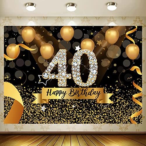 JASREE Винил 10x8 фута Щастлив Фон за Снимки на Парти в чест на 40-годишнината си с Блестящи Черни и Златни балони за