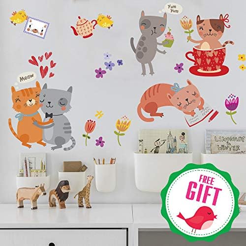 Стикери за стена с Котки за деца - Детски Винил Декор за Дома - Сладък Стикери с животни за Спални, Игри стая
