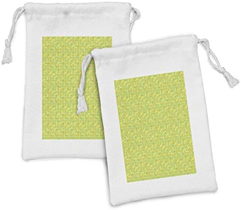 Комплект от 2 чанти от плат с геометричен модел, Summer Vibes, Абстрактни резени лайм и лимон квадратна форма, Малка Чанта на съвсем малък за тоалетни принадлежности, Маск