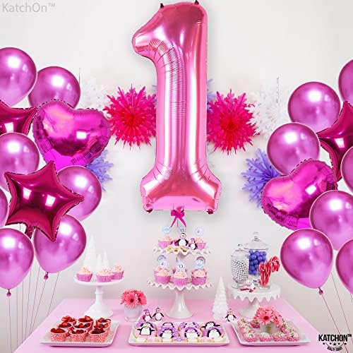 Катчон, Ярко розово 1 балон на Първия рожден ден - 40 инча | Ярко-Розов цвят е Един балон на Първия рожден ден | Един