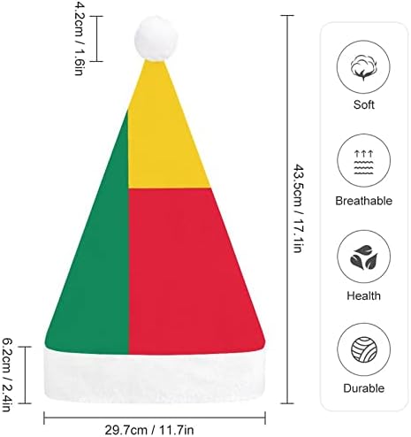 Коледна шапка с флага Бенин, мек плюшен шапчица Дядо Коледа, забавна шапчица за коледно новогодишната празнична партита