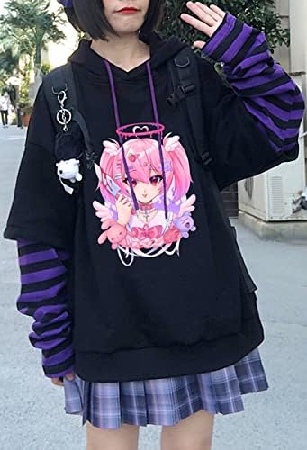 УИНКИ / Дамски Hoody Kawaii в готически стил с Принтом на Японското Аниме, Y2K, Hoody с качулка, Сладък Пуловер в стил