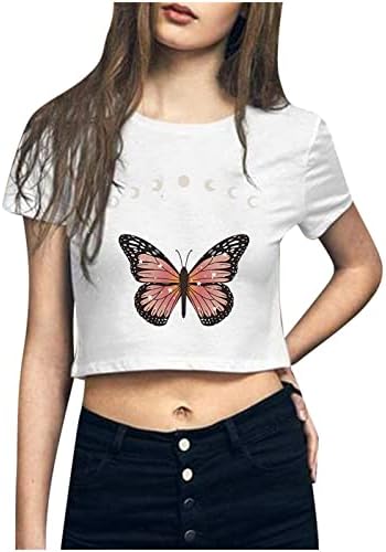 Дамска Лятна Тениска С Изображение на Пеперуда, Върхове с Кръгло деколте и Къс Ръкав, Пуловери 2023, Модни и Ежедневни