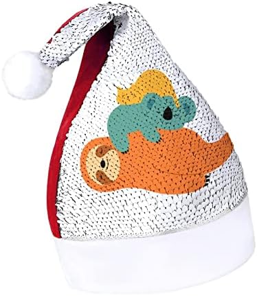 Смешно котка-ленивец, Коала, забавна коледна шапка, шапки на Дядо Коледа с пайети за мъже и жени, украса за коледното