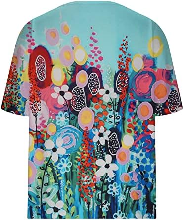 Топ За Момичета с Къс Ръкав 2023 Памук V Образно Деколте Цветен Графичен Салон Свободно Намаляване на макси Блуза, Тениска