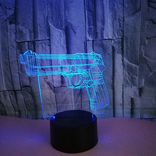Модел Пистолет, лека нощ, Играчки, 3D Оптична Илюзия, Лампа със сензорен контрол и дистанционно Управление, 16 Цвята,