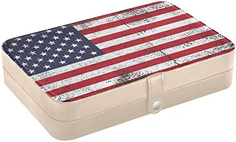 innewgogo Американски Флаг Гръндж Стил Малък Ковчег за Бижута, Изкуствена Кожа Бижутериен Органайзер за Пътуване Преносим