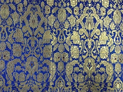 PureSilks Плътна коприна брокат кралския син цвят със златен металликом Bro566[1]